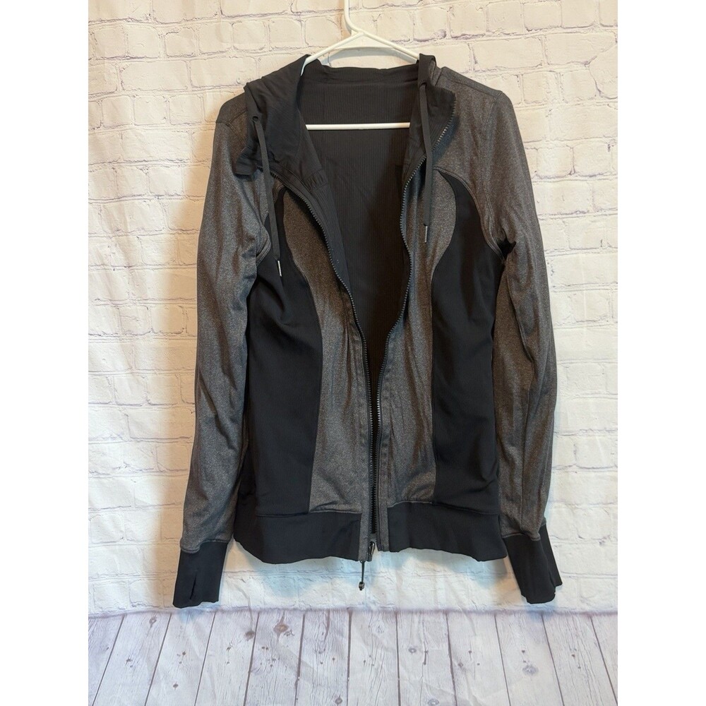 Lululemon Dance Studio Jacket Womens Reversible Black Gray Zip Hooded Size 10